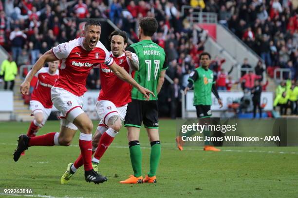 Richard Wood of Rotherham United celebrates after scoring a goal to make it 1-0 during the Sky Bet League One Play Off Semi Final:Second Leg between...