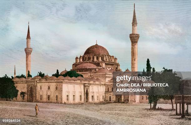 Bayezid II Mosque, Constantinople, Istanbul, Turkey, drawing by Q Michetti, engraving by Francesco Canedi from a photograph by the Abdullah brothers,...