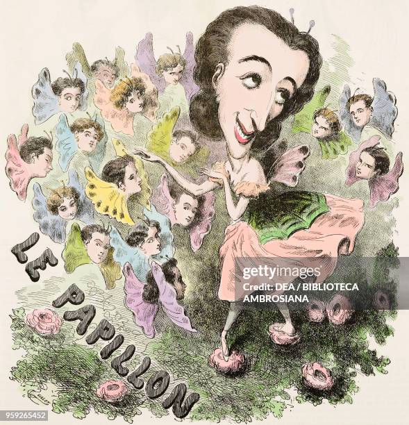 Caricature of Emma Livry in the ballet Le Papillon at the Paris Opera, France, illustration by Emile Marcelin from the Journal pour rire, Journal...