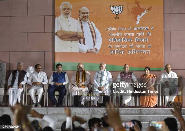 Minister of social justice and empowerment Thawar Chand Gehlot, Minister of External Affairs Sushma Swaraj, Union Minister Rajnath Singh, Prime...