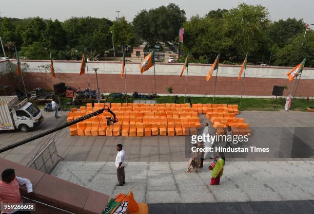 View of the empty seats at the BJP Head office emerged as single largest party but fell short of majority mark in Karnataka assembly election outside...