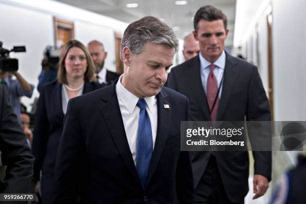 Christopher Wray, director of the Federal Bureau of Investigation , arrives to a Senate Appropriations Subcommittee hearing in Washington, D.C.,...