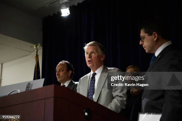 Manhattan District Attorney Cyrus Vance speaks during a press conference on May 16, 2018 in New York City. Vance announced yesterday that Manhattan...