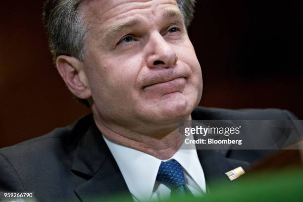 Christopher Wray, director of the Federal Bureau of Investigation , listens during a Senate Appropriations Subcommittee hearing in Washington, D.C.,...