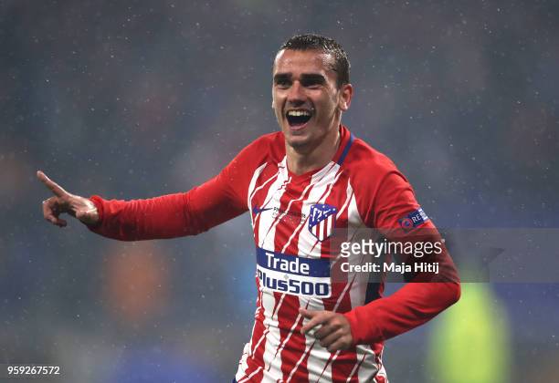 Antoine Griezmann of Atletico Madrid celebrates after scoring his team's second goal of the game during the UEFA Europa League Final between...