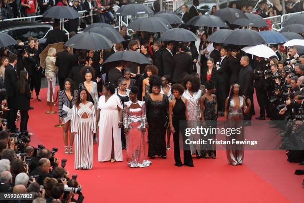 Authors of the book 'Noire N'est Pas Mon Métier' attend the screening of "Burning" during the 71st annual Cannes Film Festival at Palais des...