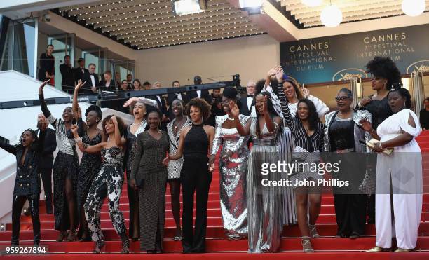 Authors of the book 'Noire N'est Pas Mon Métier' attend the screening of "Burning" during the 71st annual Cannes Film Festival at Palais des...