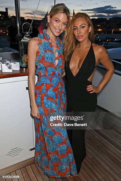 Martha Hunt and Jennifer Yepez attend the Lark and Berry launch party on a private yacht during the 71st Cannes Film Festival on May 16, 2018 in...