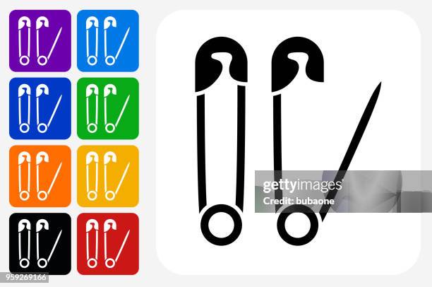 needle pins icon square button set - sewing machine stock illustrations