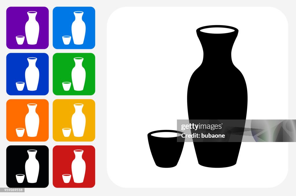 Sake bebida icono cuadrado botón Set