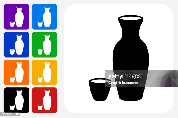 bildbanksillustrationer, clip art samt tecknat material och ikoner med skull drink ikonen square knappen set - saké