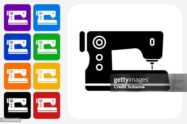 sewing machine icon square button set - sewing machine white background stock illustrations