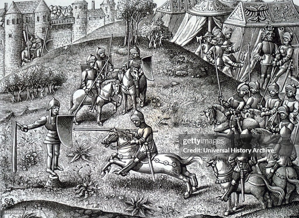 Knights practising quintain.