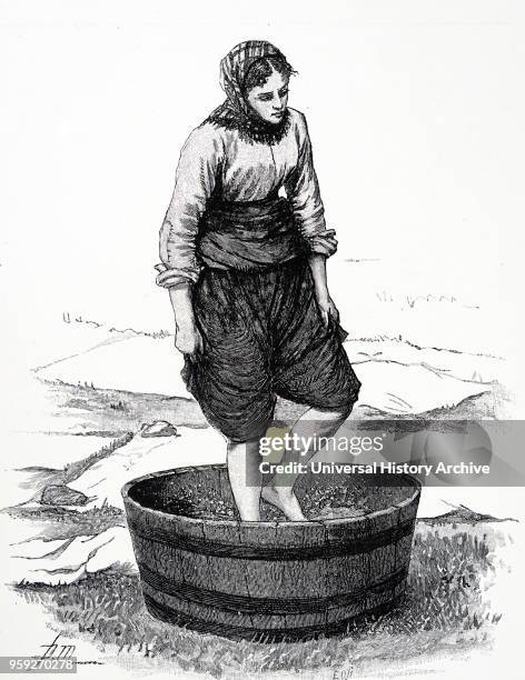 Engraving depicting a Hebridean housewife doing her washing. The Hebrides is an archipelago comprising hundreds of islands off the northwest coast of...