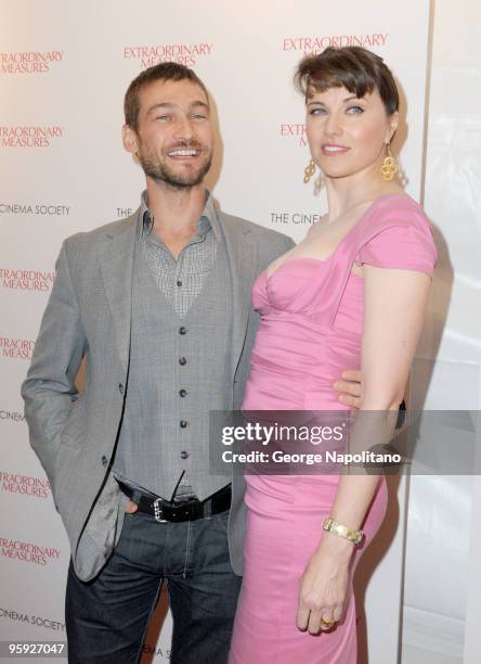 Actors Andy Whitfield and Lucy Lawless attend the Cinema Society and John & Aileen Crowley screening of ''Extraordinary Measures''>> at the School of...