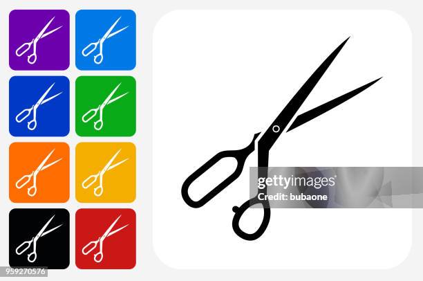 tailor's scissors icon square button set - sewing machine white background stock illustrations