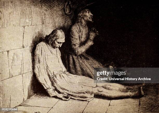 Illustration depicting John Bunyan an English writer and Puritan preacher best remembered as the author of the Christian allegory The Pilgrim's...