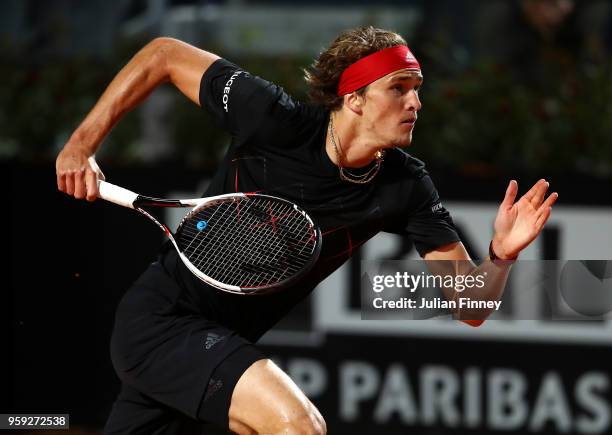 Alexander Zverev of Germany in action against Matteo Berrettini of Italy during day four of the Internazionali BNL d'Italia 2018 tennis at Foro...