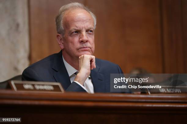 The Senate Appropriations Committee's Commerce, Justice, Science, and Related Agencies Subcommittee Chairman Jerry Moran listens to Federal Bureau of...