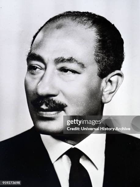 Photograph of Anwar Sadat third President of Egypt until his assassination by fundamentalist army officers. Sadat sought diplomatic settlement of...