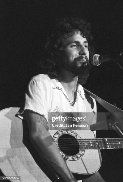 British singer-songwriter Cat Stevens performing in Copenhagen, Denmark, 1974.