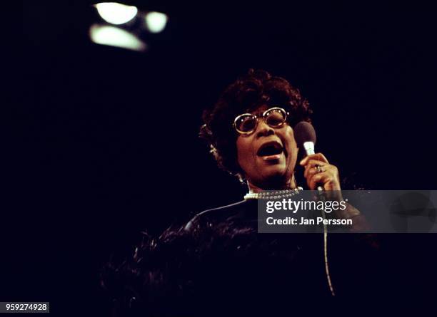 American jazz singer Ella Fitzgerald in concert Copenhagen, Denmark, March 1974.