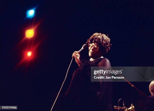 American jazz singer Ella Fitzgerald in concert Copenhagen, Denmark, March 1974.