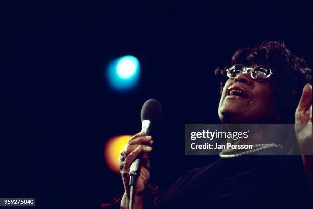 American jazz singer Ella Fitzgerald in concert Copenhagen, Denmark, March 1974.