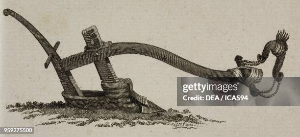 Chinese plough, engraving by Ambroise Tardieu from Voyage dans l'interieur de la Chine, et en Tartarie, fait dans les annees 1792, 1793 et 1794, Tome...