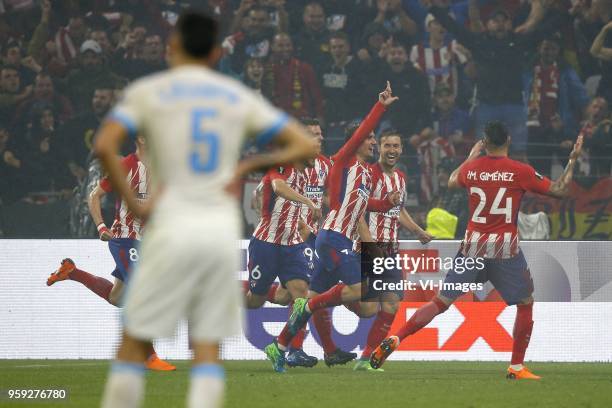 Saul Niguez of Club Atletico de Madrid, Lucas Ocampos of Olympique Marseille, Lucas Hernandez of Club Atletico de Madrid, Antoine Griezmann of Club...