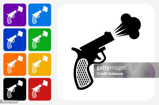 sprint start gun icon square button set - handgun outline stock illustrations
