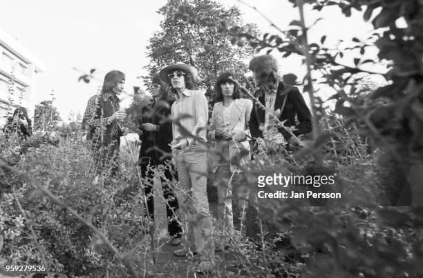 The Rolling Stones, group portrait in Copenhagen, Denmark, September 1970. L-R Charlie Watts, Keith Richards, Mick Jagger, Bill Wyman, Mick Taylor.
