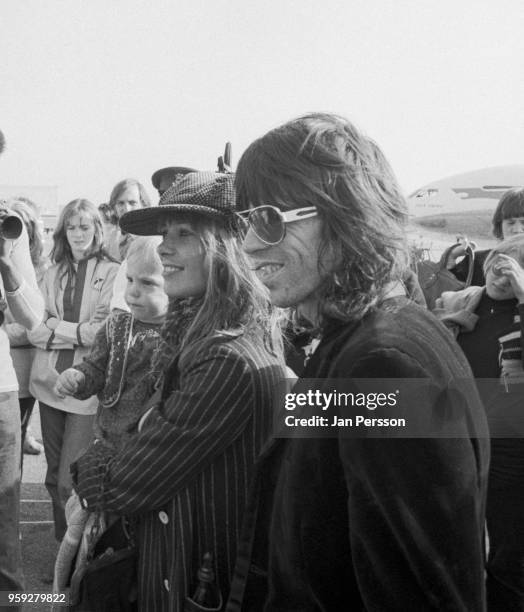 British musician Keith Richards of the Rolling Stones with wife Anita Pallenberg and son Marlon arriving at Copenhagen Airport, Denmark, September...