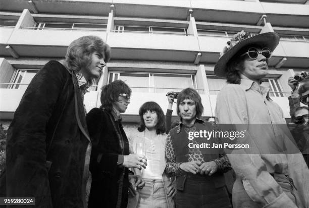 The Rolling Stones, group portrait in Copenhagen, Denmark, September 1970. L-R Mick Taylor, Keith Richards, Bill Wyman, Charlie Watts, Mick Jagger.