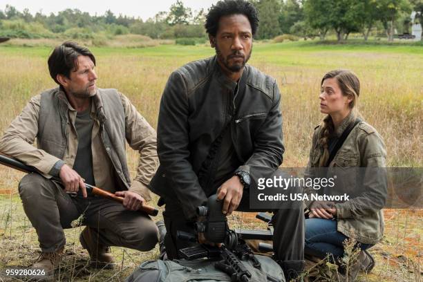 Sierra Maestra" Episode 303 -- Pictured: Chad Willett as Oliver, Tory Kittles as Broussard, Peyton List as Amy Leonard --