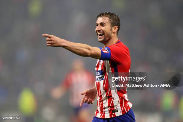Gabi of Atletico Madrid celebrates scoring a goal to make it 0-3 during the UEFA Europa League Final between Olympique de Marseille and Club Atletico...