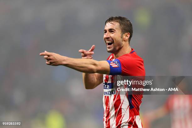 Gabi of Atletico Madrid celebrates scoring a goal to make it 0-3 during the UEFA Europa League Final between Olympique de Marseille and Club Atletico...