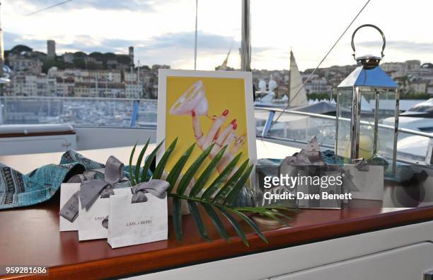General view of the atmosphere at the Lark and Berry launch party on a private yacht during the 71st Cannes Film Festival on May 16, 2018 in Cannes,...