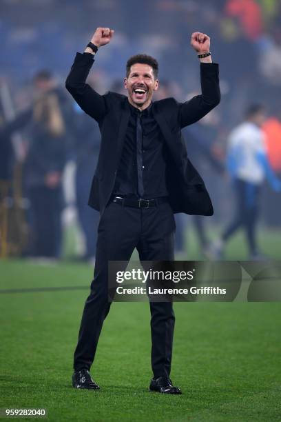 Diego Simeone, Coach of Atletico Madrid celebrates his team's victory in the UEFA Europa League Final between Olympique de Marseille and Club...