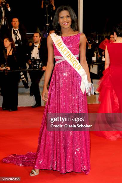 Miss Global Martinique Nathanaelle Audel attends the screening of "Dogman" during the 71st annual Cannes Film Festival at Palais des Festivals on May...