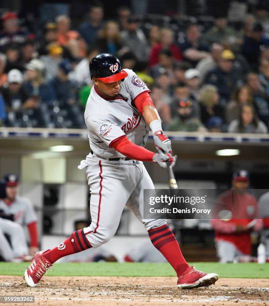Moises Sierra of the Washington Nationals plays during a baseball game against the San Diego Padres at PETCO Park on May 9, 2018 in San Diego,...