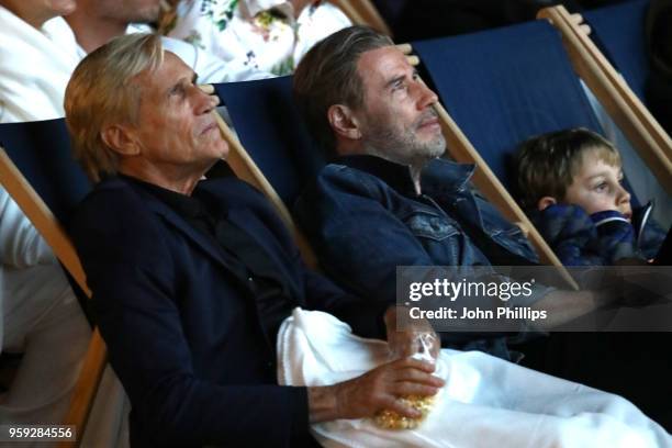 Director Randall Kleiser and actor John Travolta attend the "Grease" 40th Anniversary Screening during the 71st annual Cannes Film Festival at on May...