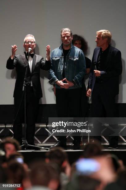 Cannes Film Festival Director Thierry Fremaux, actor John Travolta and director Randall Kleiser speak onstage during the "Grease" 40th Anniversary...