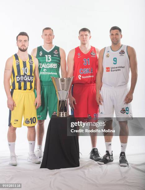 Melih Mahmutoglu, #10 of Fenerbahce Dogus Istanbul; Paulius Jankunas, #13 of Zalgiris Kaunas; Victor Khryapa, #31 of CSKA Moscow and Felipe Reyes, #9...