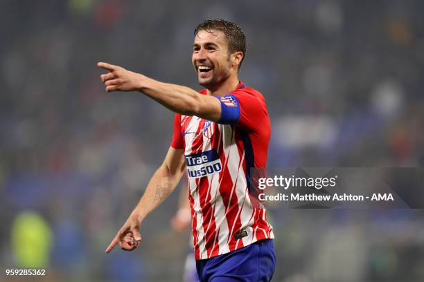 Gabi of Atletico Madrid celebrates scoring a goal to make it 0-3 during the UEFA Europa League Final between Olympique de Marseille and Club Atletico...