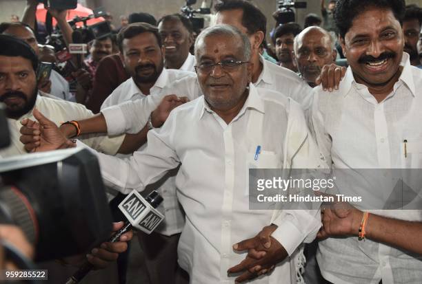Janta Dal leader GT Deve Gowda, who defeated the outgoing Chief Minister Siddaramaiah from the Chamundeswari constituency, at a city hotel during...
