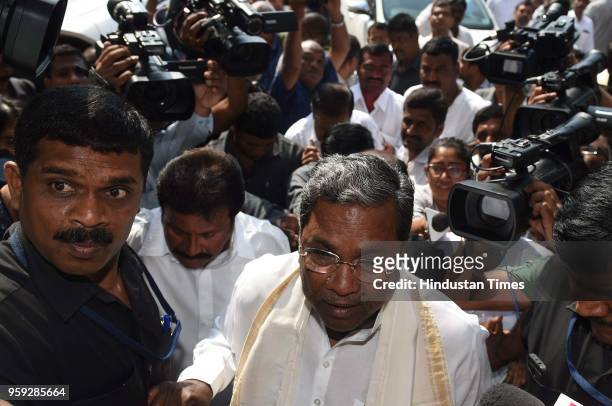 Outgoing Karnataka Chief Minister Siddaramaiah at KPCC office on May 16, 2018 in Bengaluru, India. A day after BJP failed to secure a majority of its...