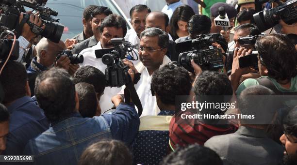 Outgoing Karnataka Chief Minister Siddaramaiah at KPCC office on May 16, 2018 in Bengaluru, India. A day after BJP failed to secure a majority of its...