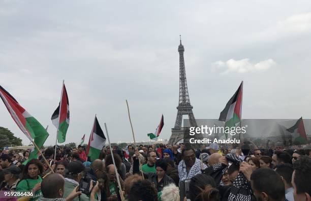 People take part in a rally against United States' plans to relocate the U.S. Embassy from Tel Aviv to Jerusalem and Israeli violence in Gaza at the...