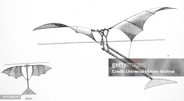 Mechanical bird or ornithopter, driven by twisted rubber bands, by Alphonse PŽnaud , 19th-century French pioneer of aviation design and engineering....